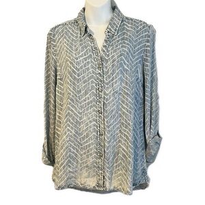 Tribal Jeans Patterned Blue Button Up